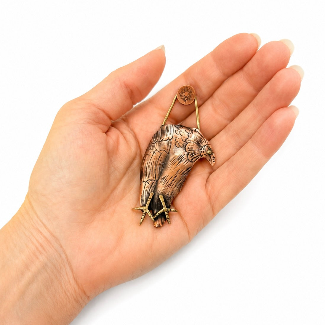 Handcrafted Copper Vulture Pendant with Brass Accents