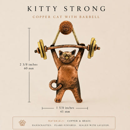 Weightlifting Cat Pendant in Copper & Brass | Handmade Fitness Cat