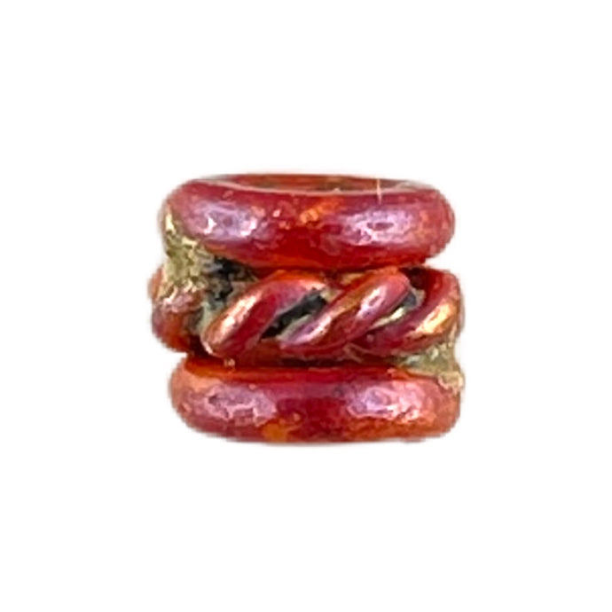 Small copper tube spacer bead with 3mm hole, handcrafted with torch patina finish