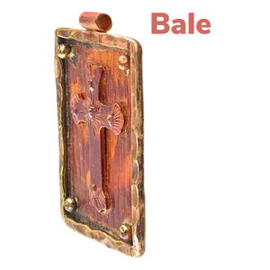 Copper Cross on Plaque Pendant – Flame-Fired with Brass