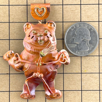 Dancing Bear and Girl Pendant in Copper and Brass by Patricia Healey