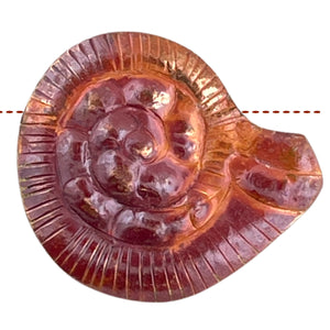 Handcrafted copper Nautica shell bead with double-sided detail and flame patina