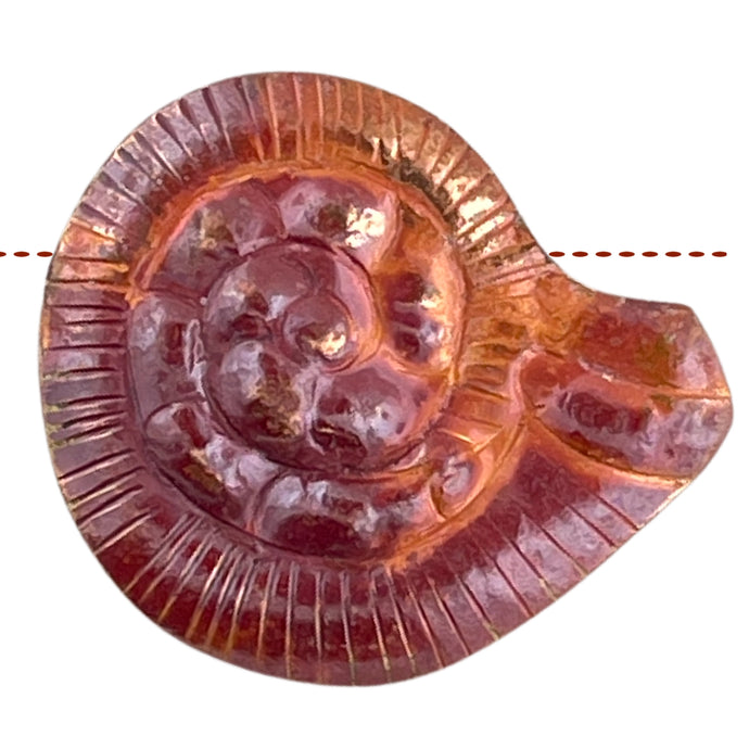 Handcrafted copper Nautica shell bead with double-sided detail and flame patina