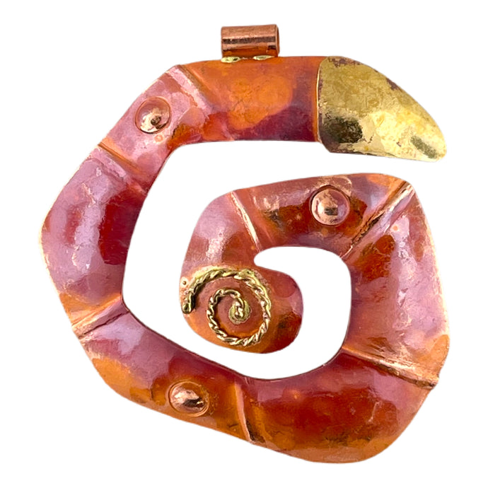 Large Copper and Brass Spiral Swirl Pendant