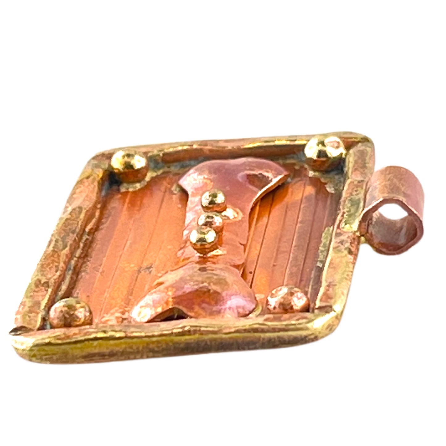 Copper Dog Bone Pendant with Brass Frame • Flame Patina