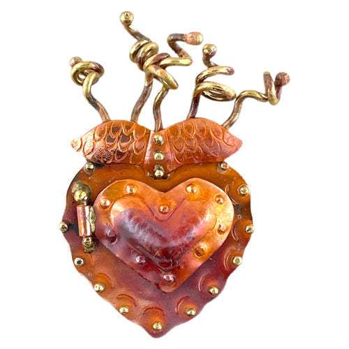 Copper Flaming Sacred Heart Locket Pendant