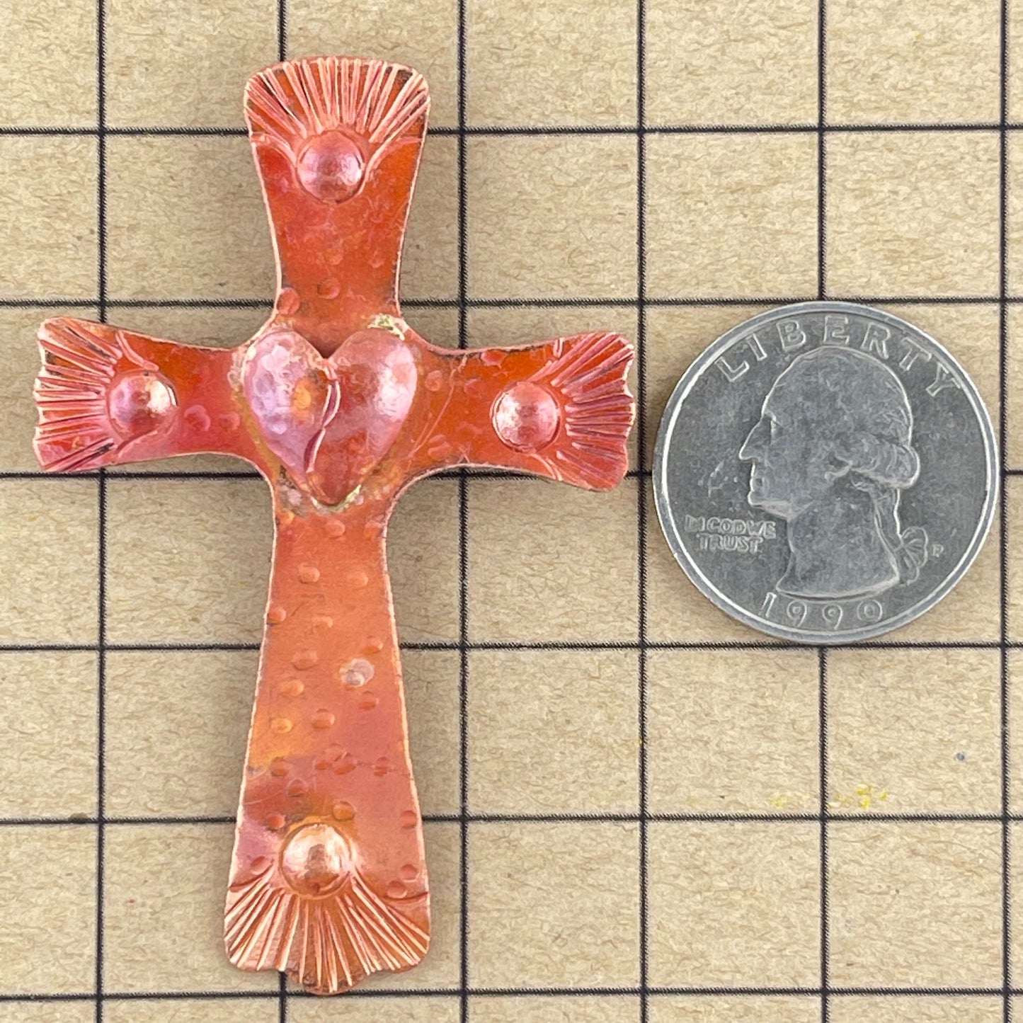 Heart Cross Pendant – Flame-Fired Copper by Patricia Healey