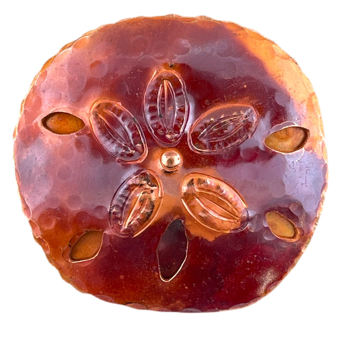 handmade copper sand dollar pendant for beach and ocean jewelry designs by Patricia Healey