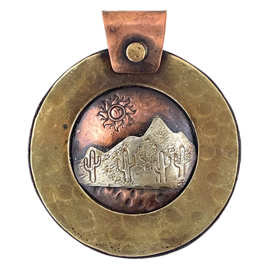 Antiqued Desert Sunrise Pendant in Copper & Mixed Metals