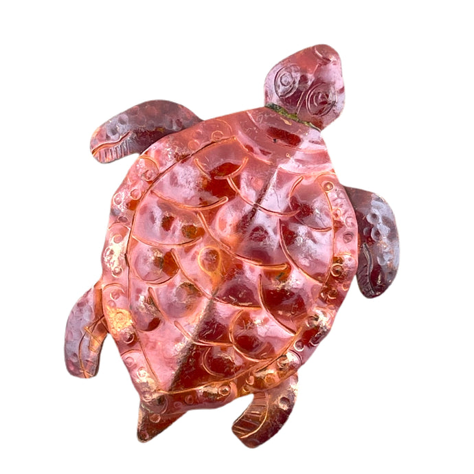 Handcrafted large copper sea turtle pendant with rich patina and textured shell by Patricia Healey