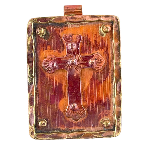 Copper Cross on a Plaque Pendant