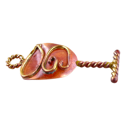 Copper and Brass Wine Glass Pendant with Swirl Facing Left