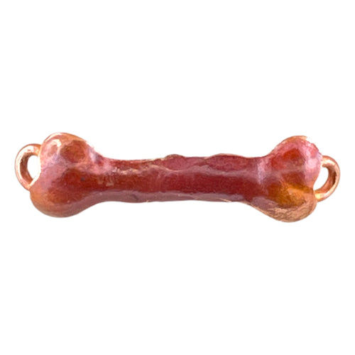 Handcrafted small copper bone link with red flame patina, designed by Patricia Healey for dog-themed or artisan jewelry