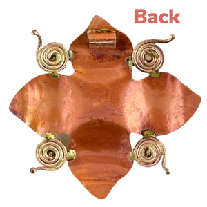 Copper Flower Pendant with Whimsical Brass Face