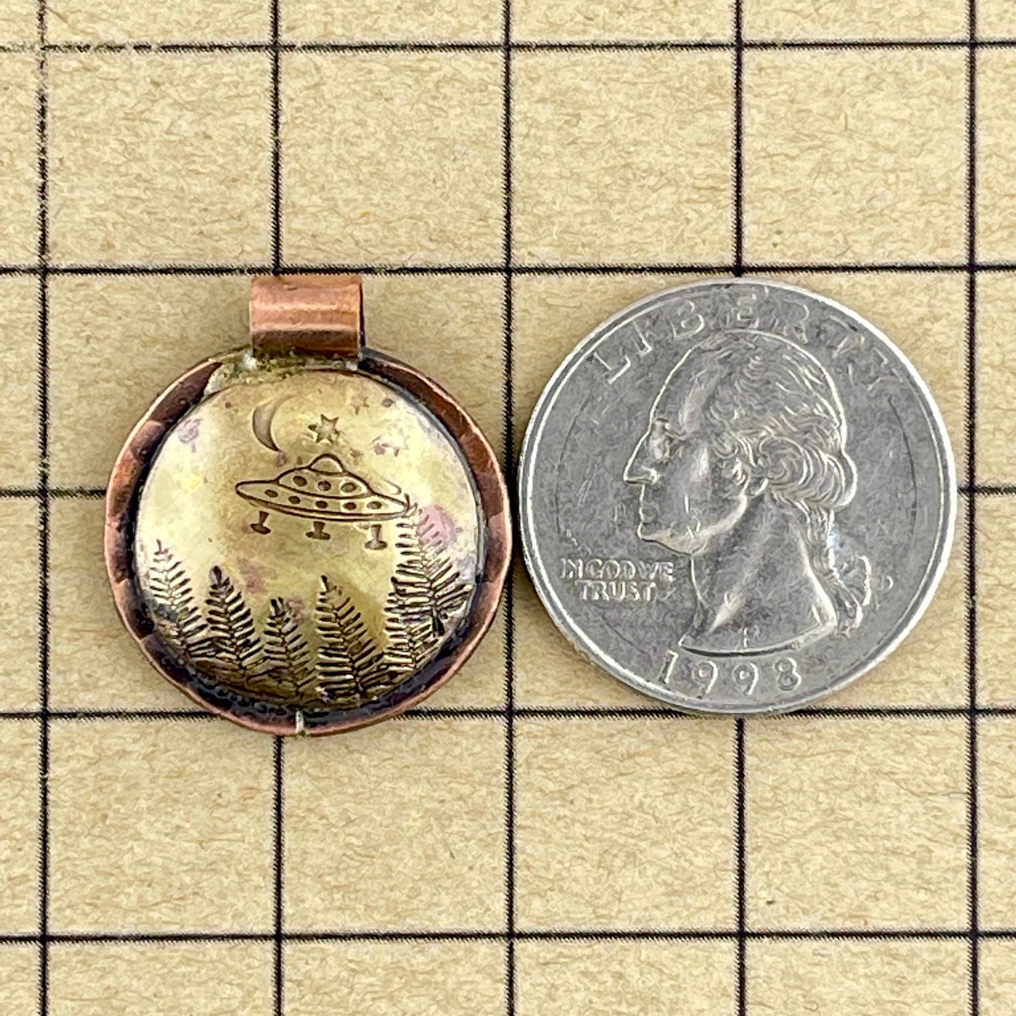 Small Antiqued Brass and Copper Spaceship Pendant
