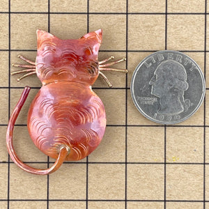 Back-Turned Copper Cat Pendant with Brass Whiskers