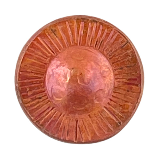 Handcrafted domed copper bead with top-drilled hole and flame-torched patina
