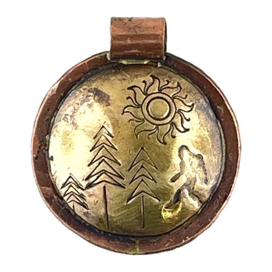 Small Brass and Copper Bigfoot Pendant for Necklaces