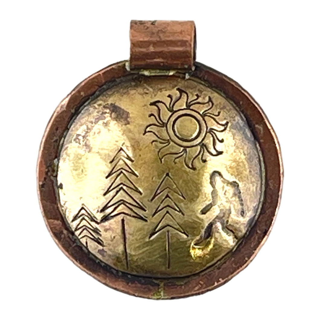 Small Brass and Copper Bigfoot Pendant for Necklaces