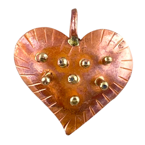 Small Spikey Copper and Brass Heart Pendant