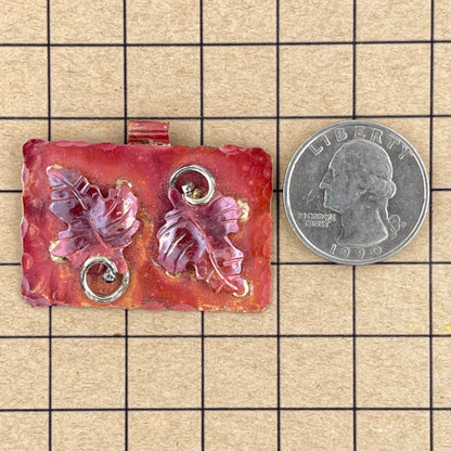 Two Copper Maple Leaves on a Plaque Pendant