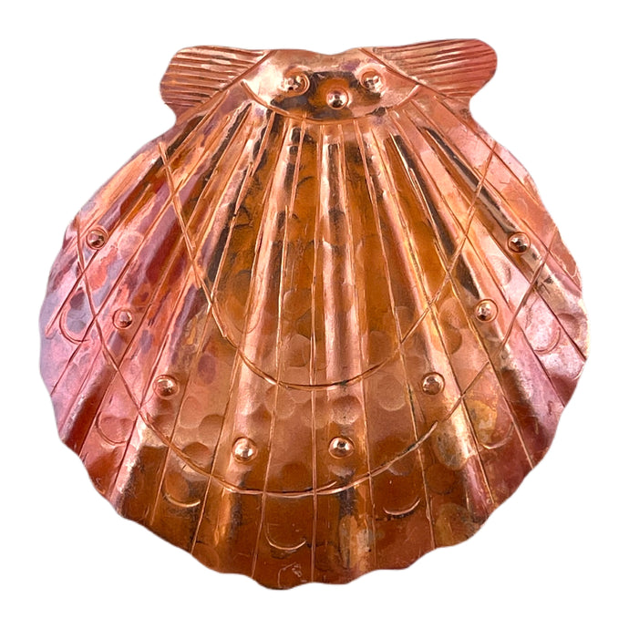 handmade copper scallop shell pendant for ocean and beach jewelry designs by Patricia Healey