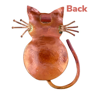 Back-Turned Copper Cat Pendant with Brass Whiskers