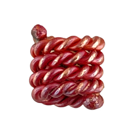 Coiled copper spacer bead with 4 mm hole and flame-fired red-orange patina