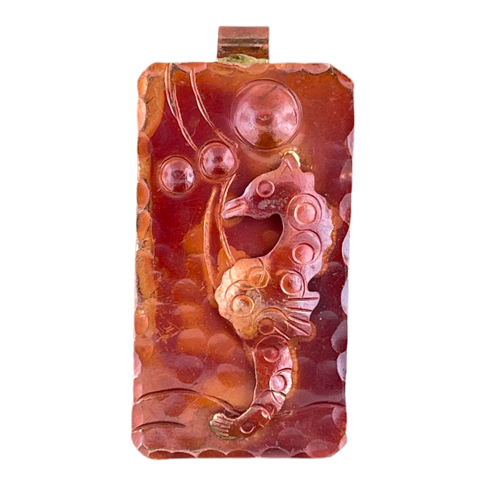 handmade small copper seahorse plaque pendant for ocean themed jewelry by Patricia Healey