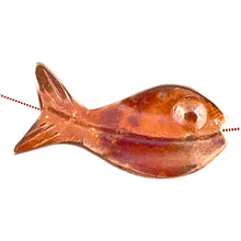 Small copper fish bead with curved channel, flame patina, and hand-stamped details