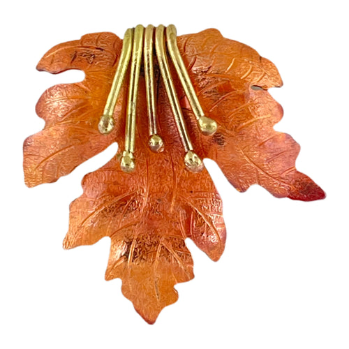 Big Copper Maple Leaf with Tendrils Pendant