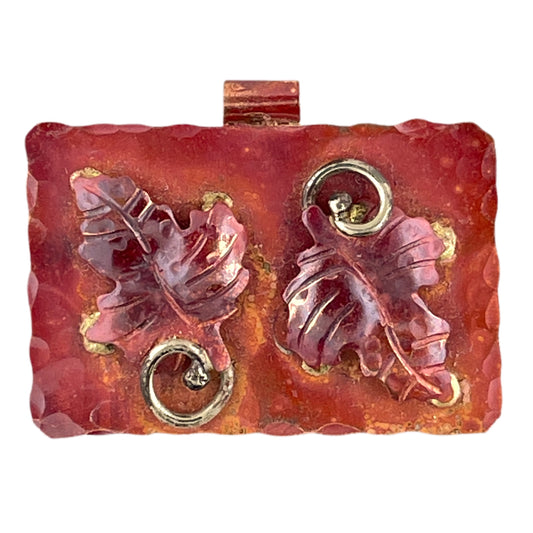 Two Copper Maple Leaves on a Plaque Pendant