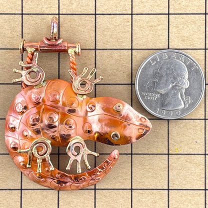 Large Lizard Pendant • Copper and Brass with Flame Patina