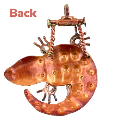 Large Lizard Pendant • Copper and Brass with Flame Patina