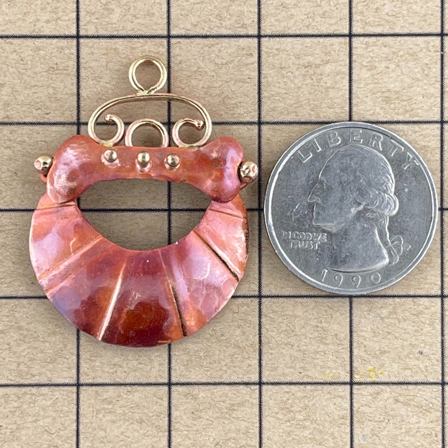 Crescent Dog Bone Component • Copper and Brass with Flame Patina