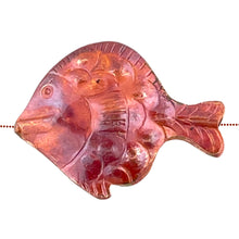 Handcrafted copper tropical fish bead with repoussé texture and orange-red flame patina