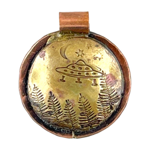 Antiqued Hovering Spaceship Small Pendant