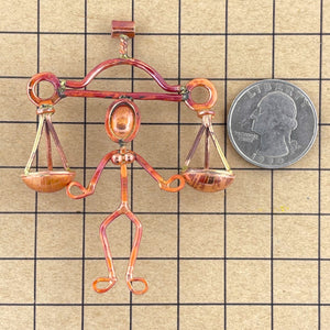 Libra Zodiac Copper Pendant with Scales of Justice