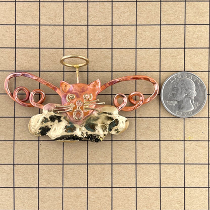 Copper Cat Angel Pendant, Mixed Metal