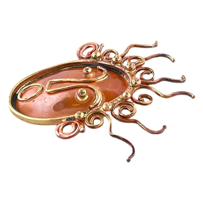 Crazy Haired Lady Pendant, Copper & Brass by Patricia Healey