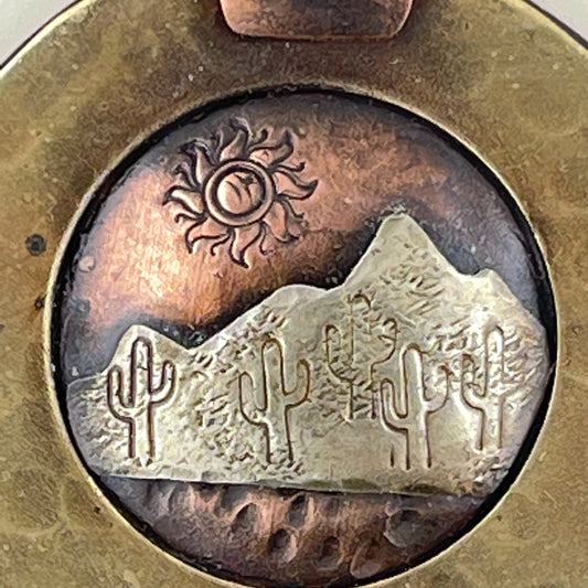 Antiqued Desert Sunrise Pendant in Copper & Mixed Metals