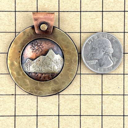 Antiqued Desert Sunrise Pendant in Copper & Mixed Metals