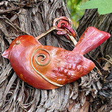 Handmade Copper Songbird Pendant with Brass Accents