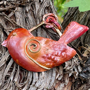 Handmade Copper Songbird Pendant with Brass Accents