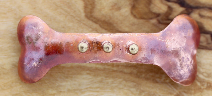 Handmade copper bone pendant with three small brass balls for 10mm leather