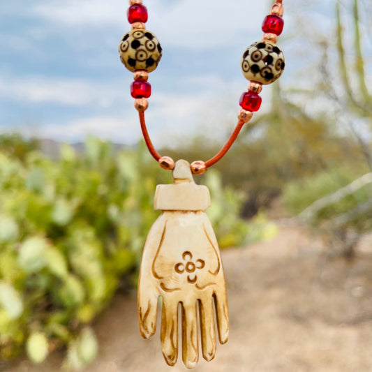 Carved Bone Hand Rearview Mirror Charm