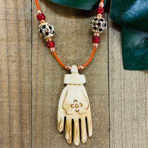 Carved Bone Hand Rearview Mirror Charm