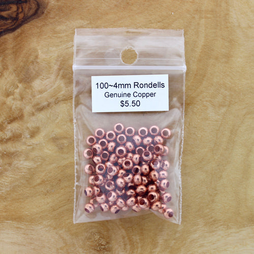 4mm Genuine Copper Rondelle Hollow Bead