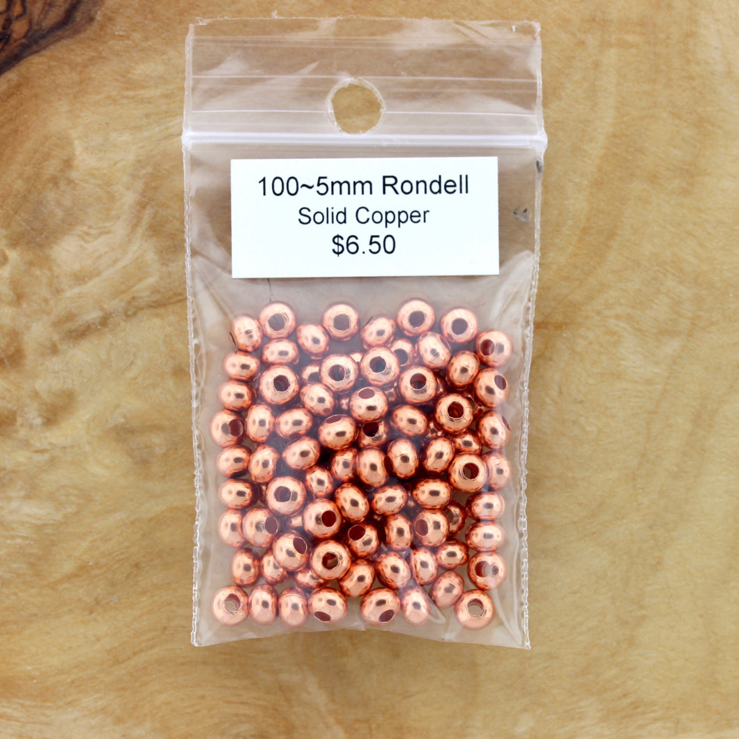 5mm Genuine Copper Rondelle Hollow Bead