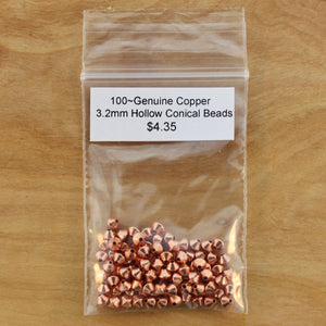 100~Genuine Copper 3.2mm Hollow Conical Beads